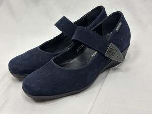 Mephisto Kimona Blue Suede Leather Wedge Mary Jane Metal Strap Shoes Sz US 7.5